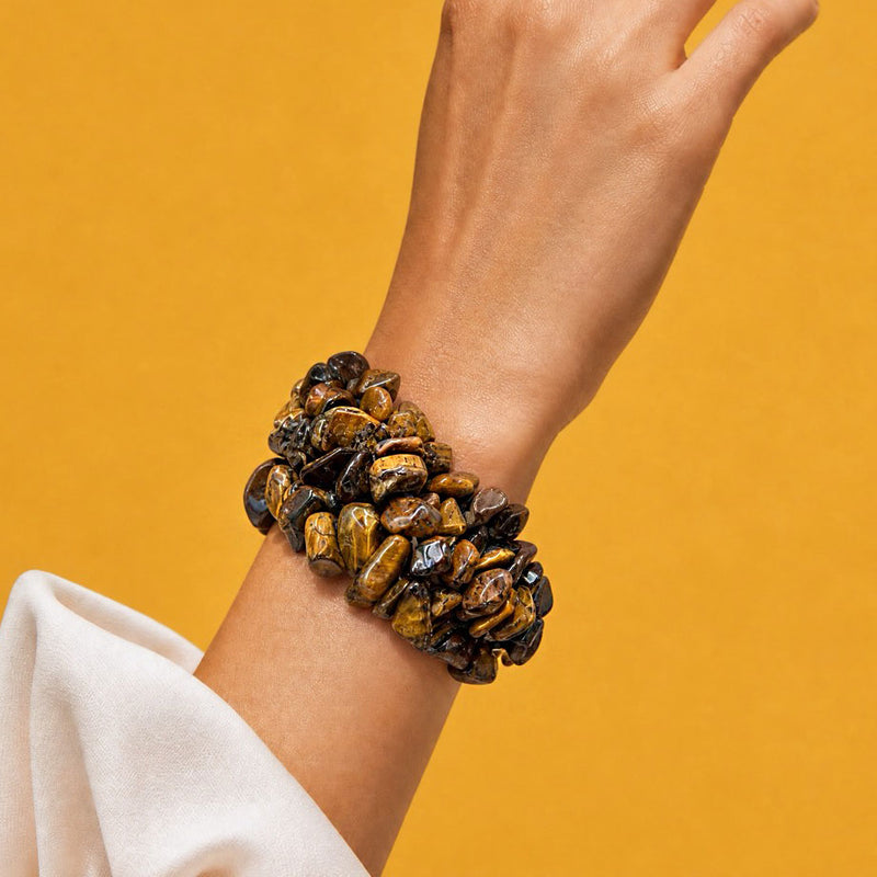 Golden Tiger's Eye Chip Stretch Beaded Bracelet | SAÉA